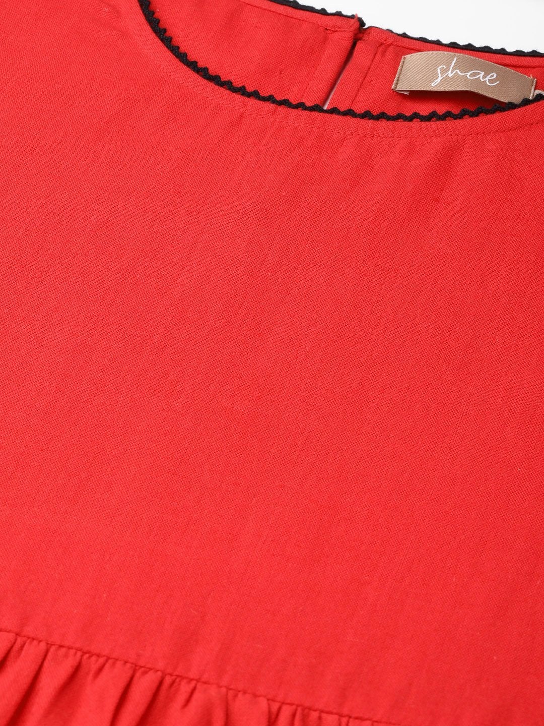Women's Red Gathered Midi Dress