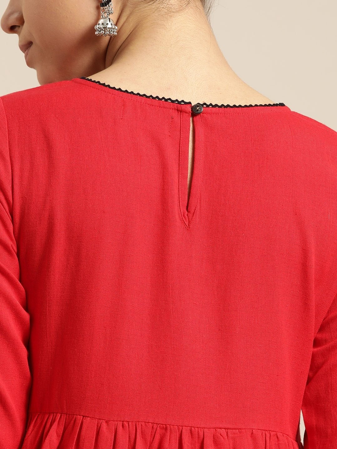 Women's Red Gathered Midi Dress