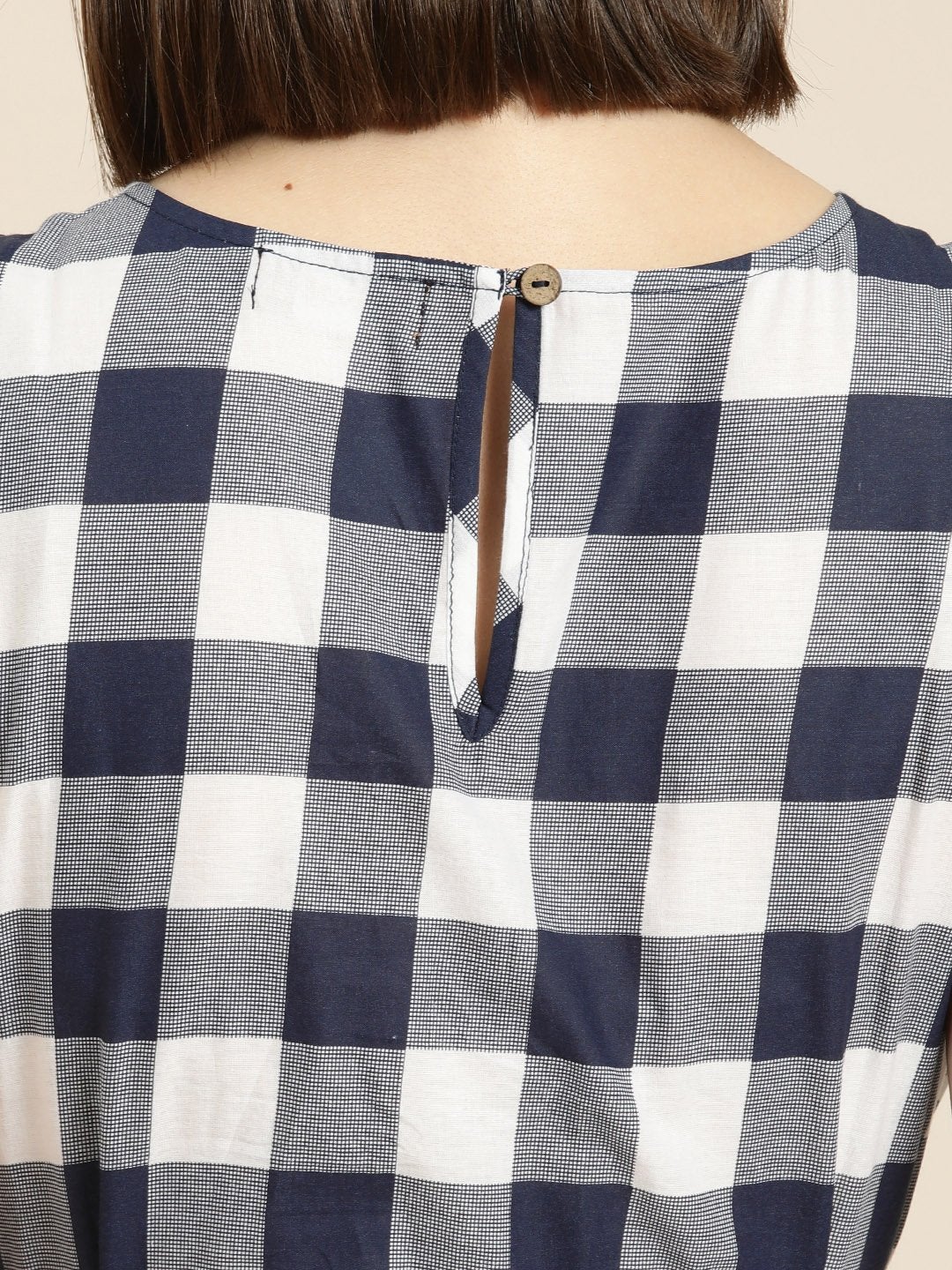 Women's Navy Check Sleeveless Belted Dress