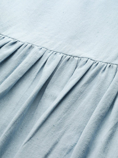 Women's Blue Floral Print Gathered Midi Dress