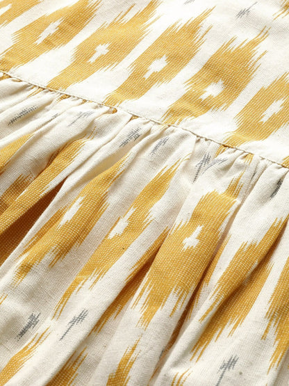 Women's Yellow Ikat Patch Pocket Midi Dress
