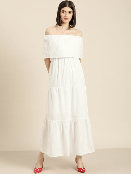Women's White Off Shoulder Tiered Dress