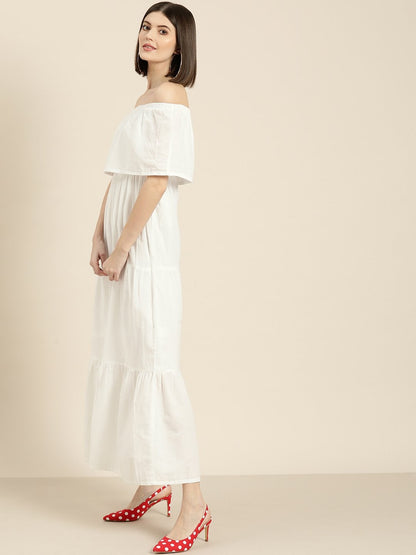 Women's White Off Shoulder Tiered Dress