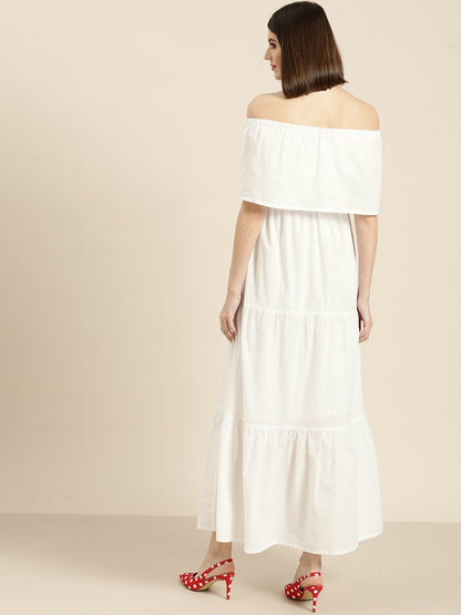 Women's White Off Shoulder Tiered Dress