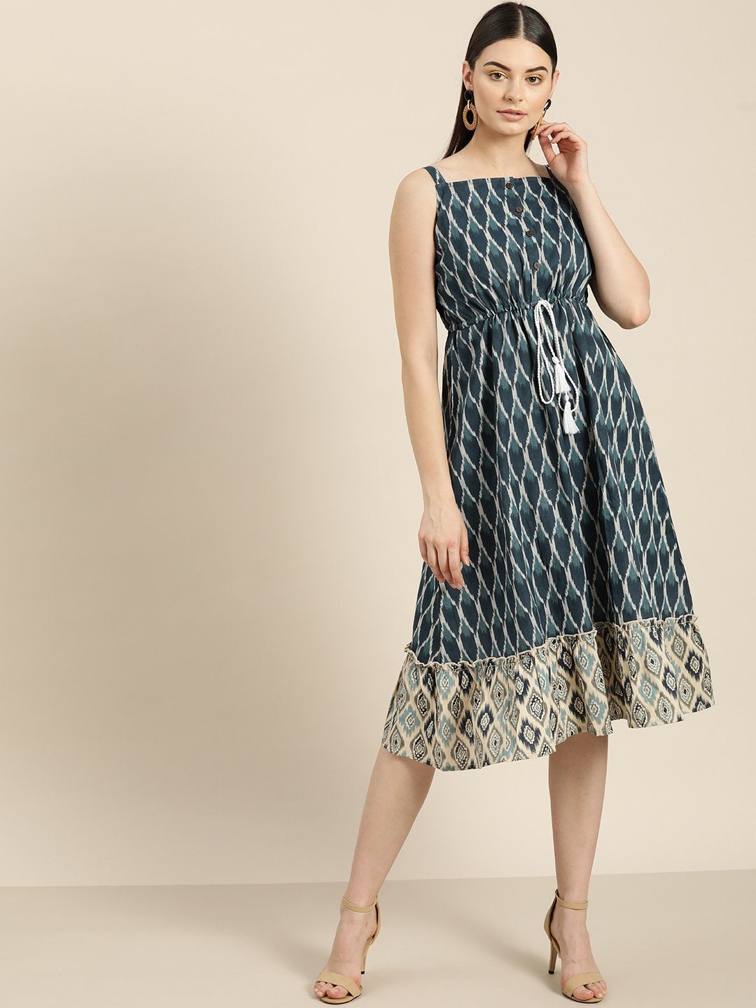 Women's Navy Ikat Strappy Dress