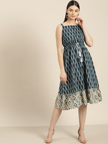 Women's Navy Ikat Strappy Dress