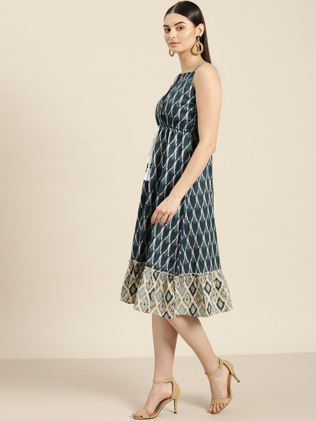 Women's Navy Ikat Strappy Dress