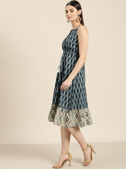 Women's Navy Ikat Strappy Dress
