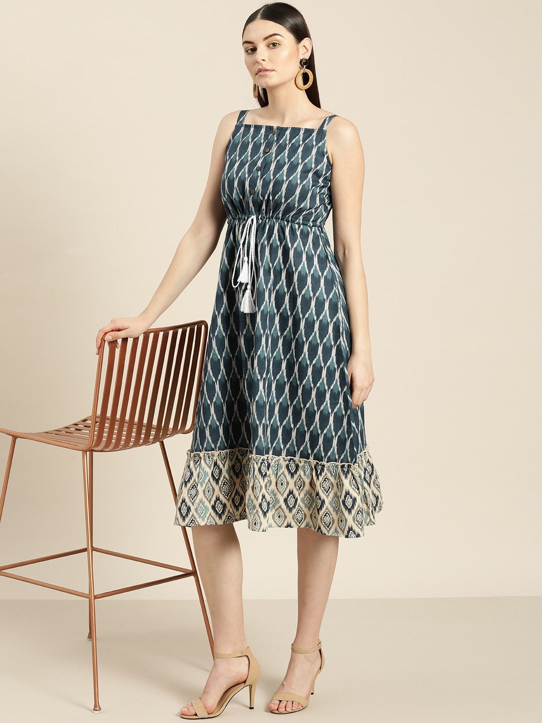 Women's Navy Ikat Strappy Dress