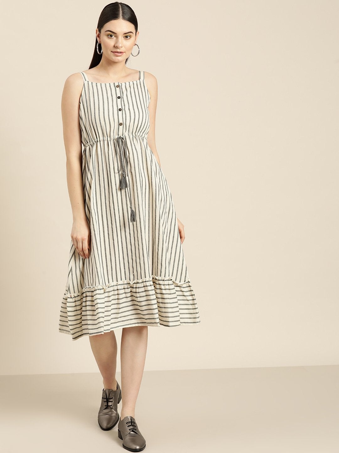 Women's Grey Stripes Strappy Dress