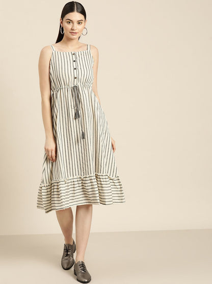 Women's Grey Stripes Strappy Dress