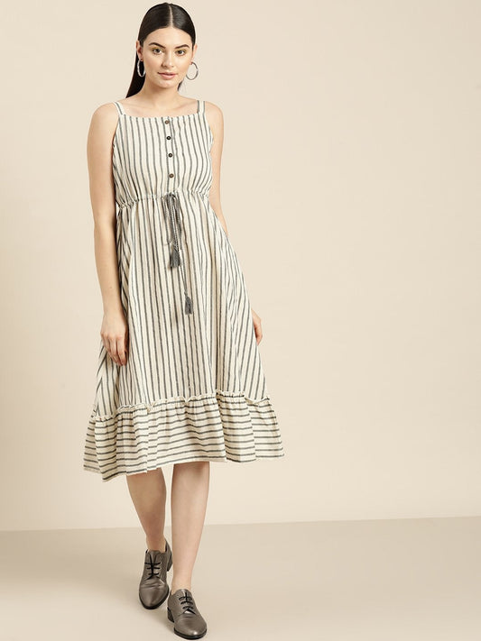 Women's Grey Stripes Strappy Dress