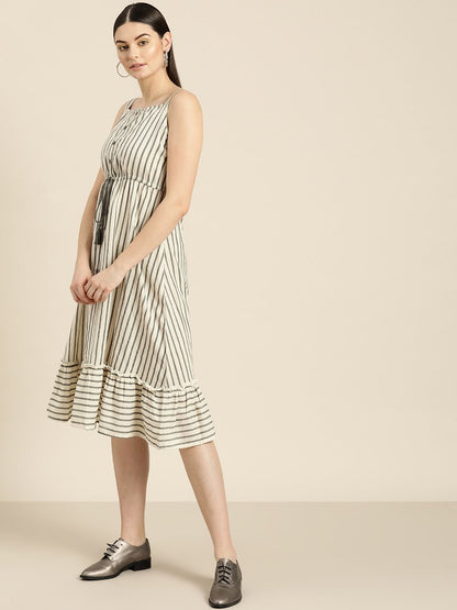 Women's Grey Stripes Strappy Dress