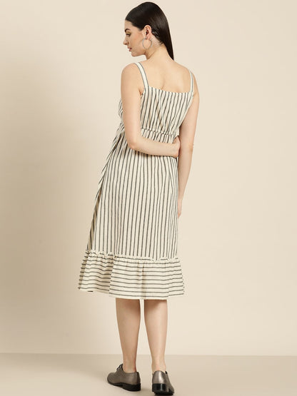 Women's Grey Stripes Strappy Dress