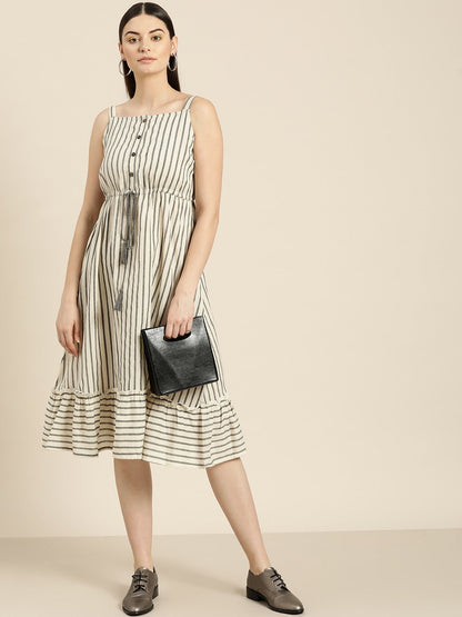 Women's Grey Stripes Strappy Dress