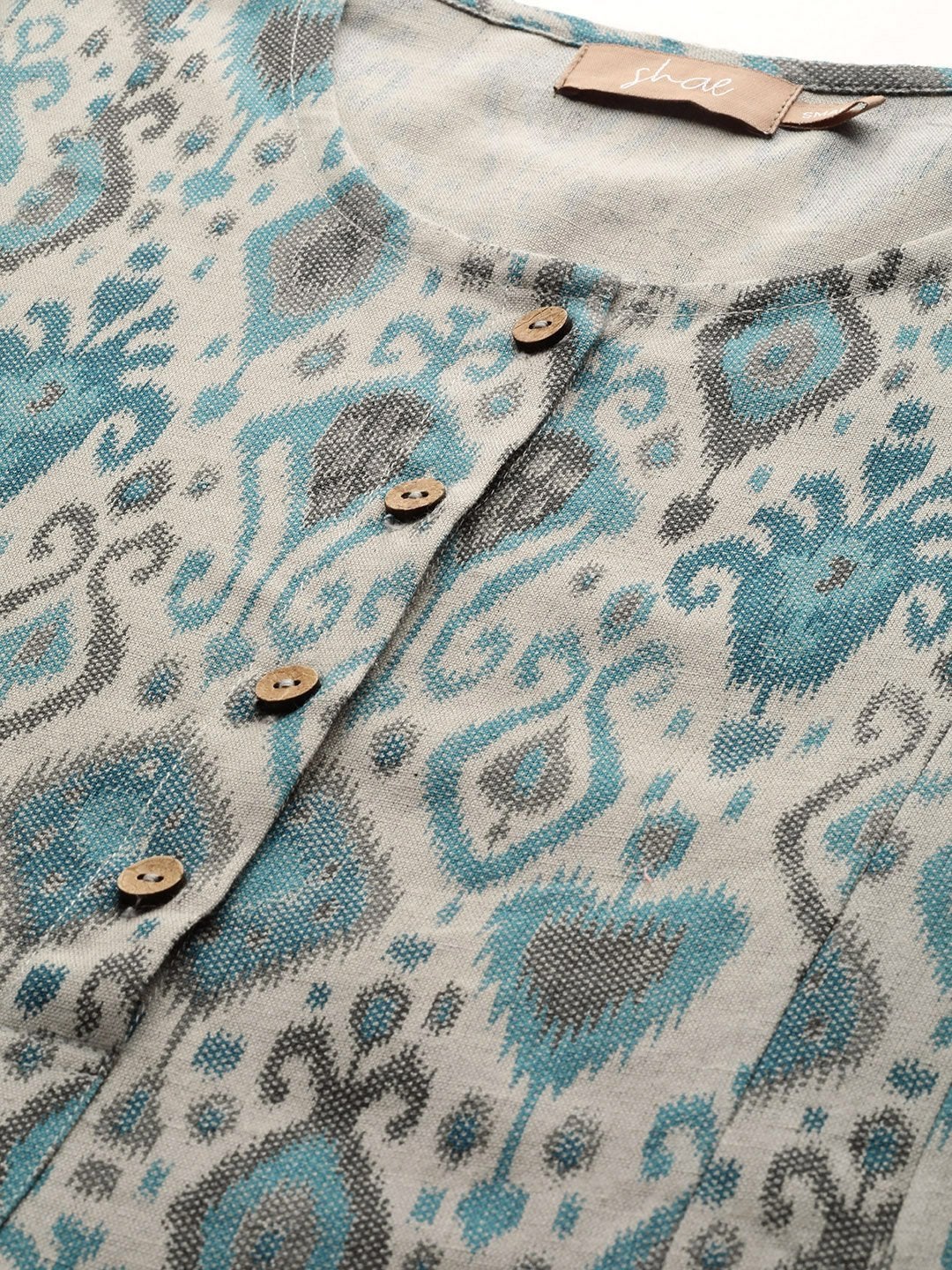 Women's Beige Ikat Frill Hem Dress