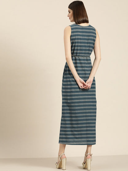 Women's Teal Stripe Straight Maxi