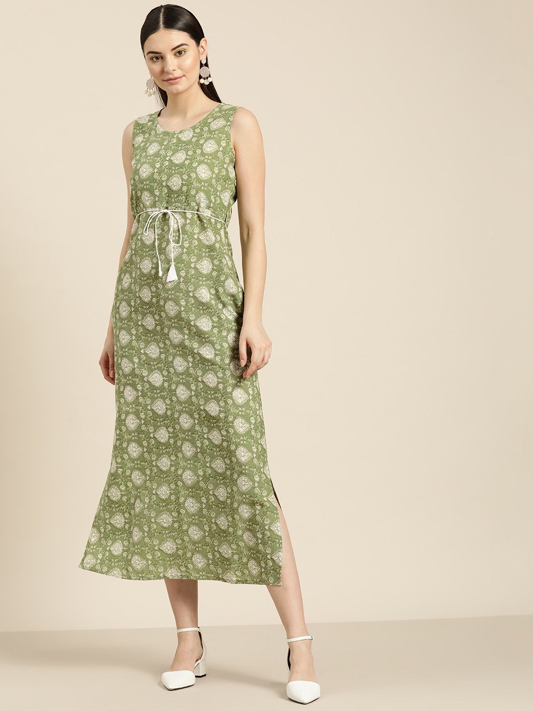 Women's Green Floral Straight Maxi