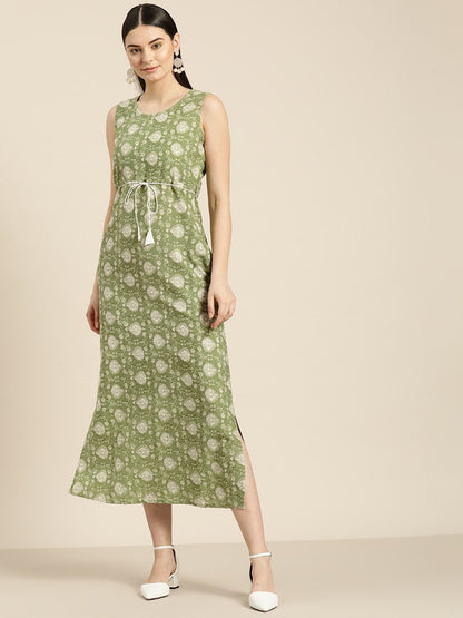 Women's Green Floral Straight Maxi