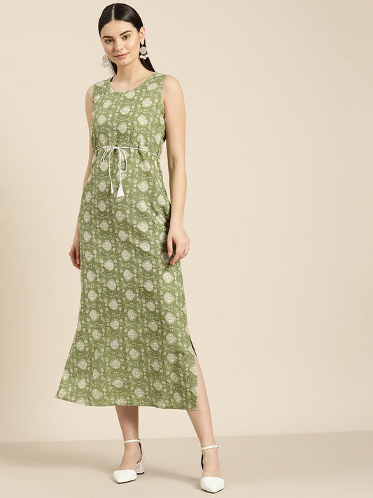 Women's Green Floral Straight Maxi