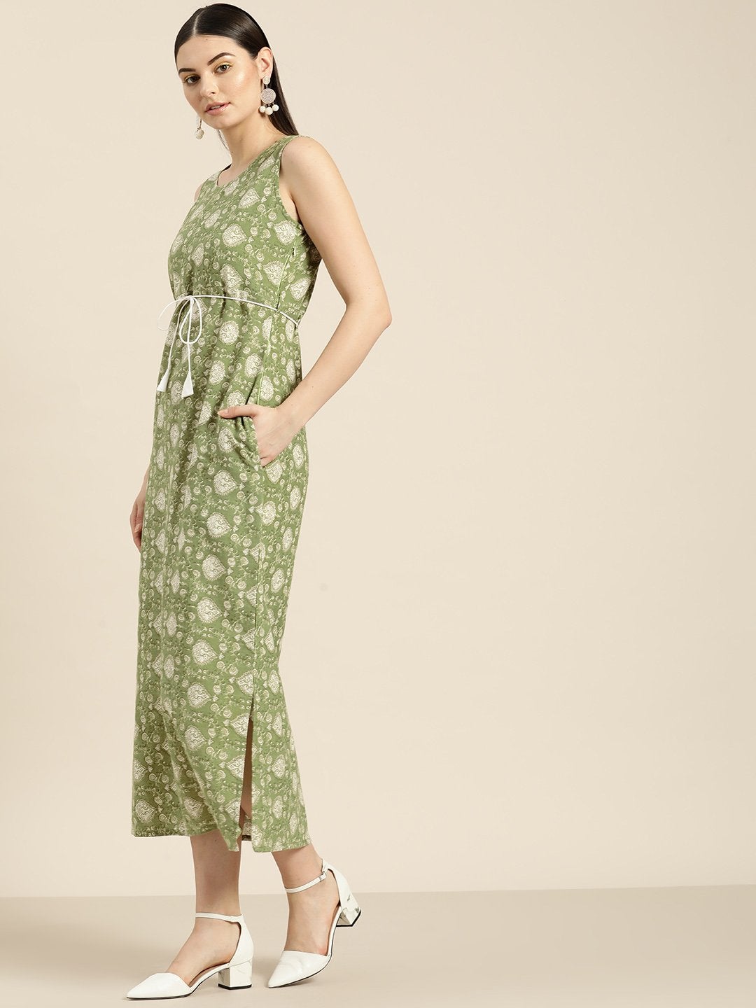 Women's Green Floral Straight Maxi