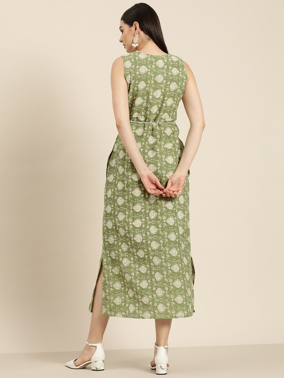 Women's Green Floral Straight Maxi