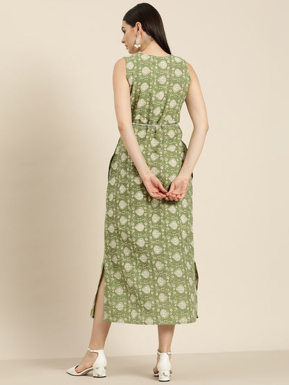 Women's Green Floral Straight Maxi