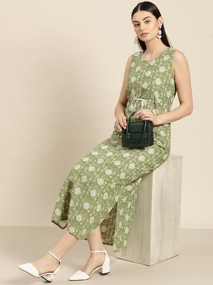 Women's Green Floral Straight Maxi