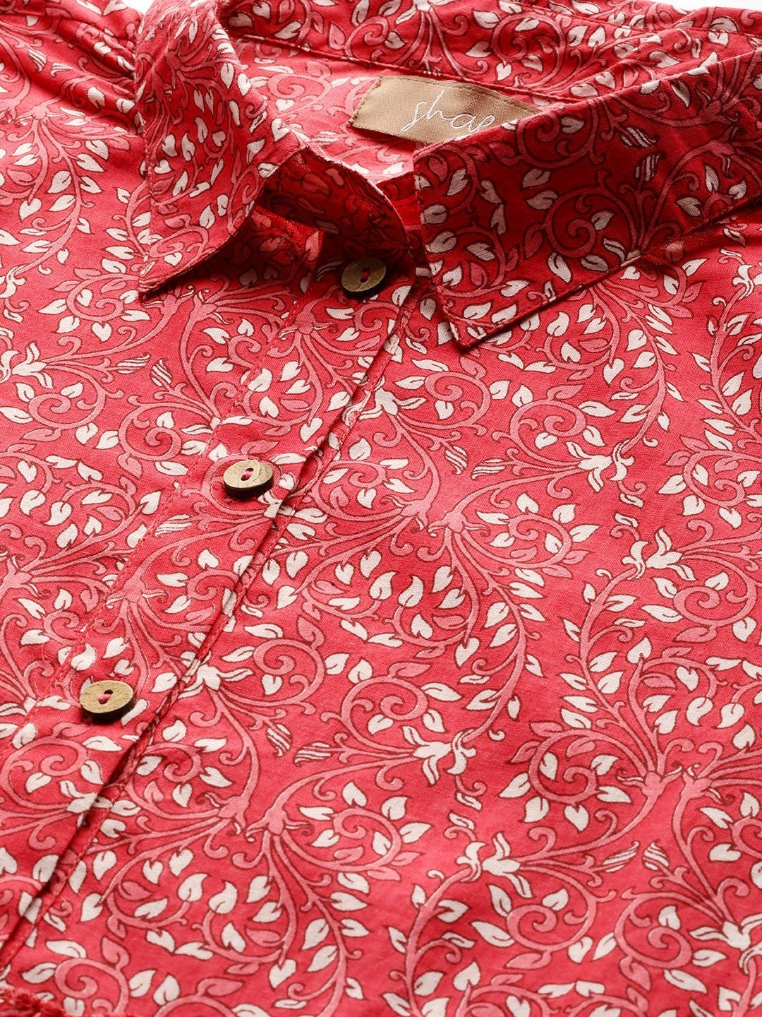 Women's Pink Floral Shirt Collar Tiered Dress