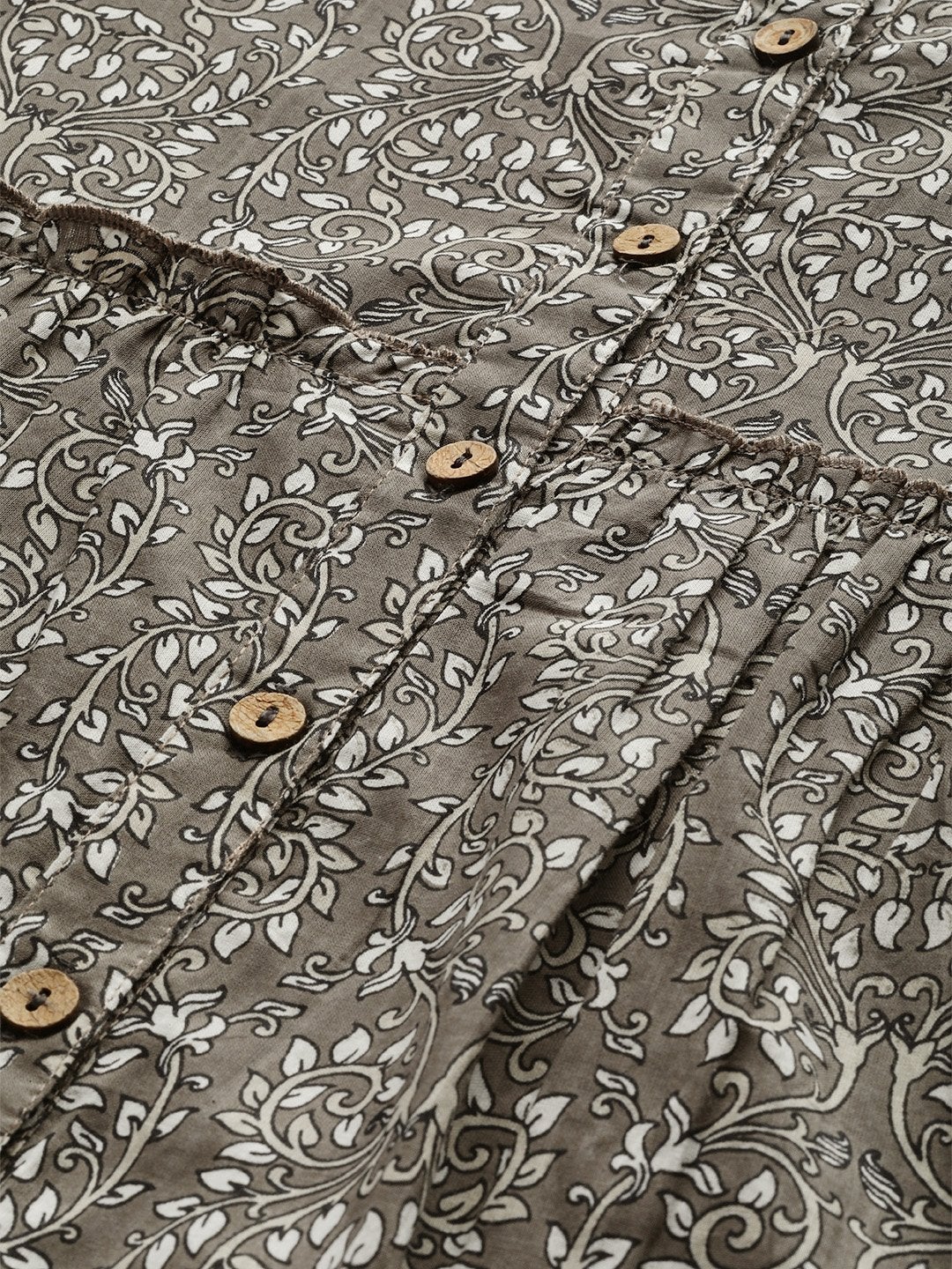 Women's Grey Floral Shirt Collar Tiered Dress