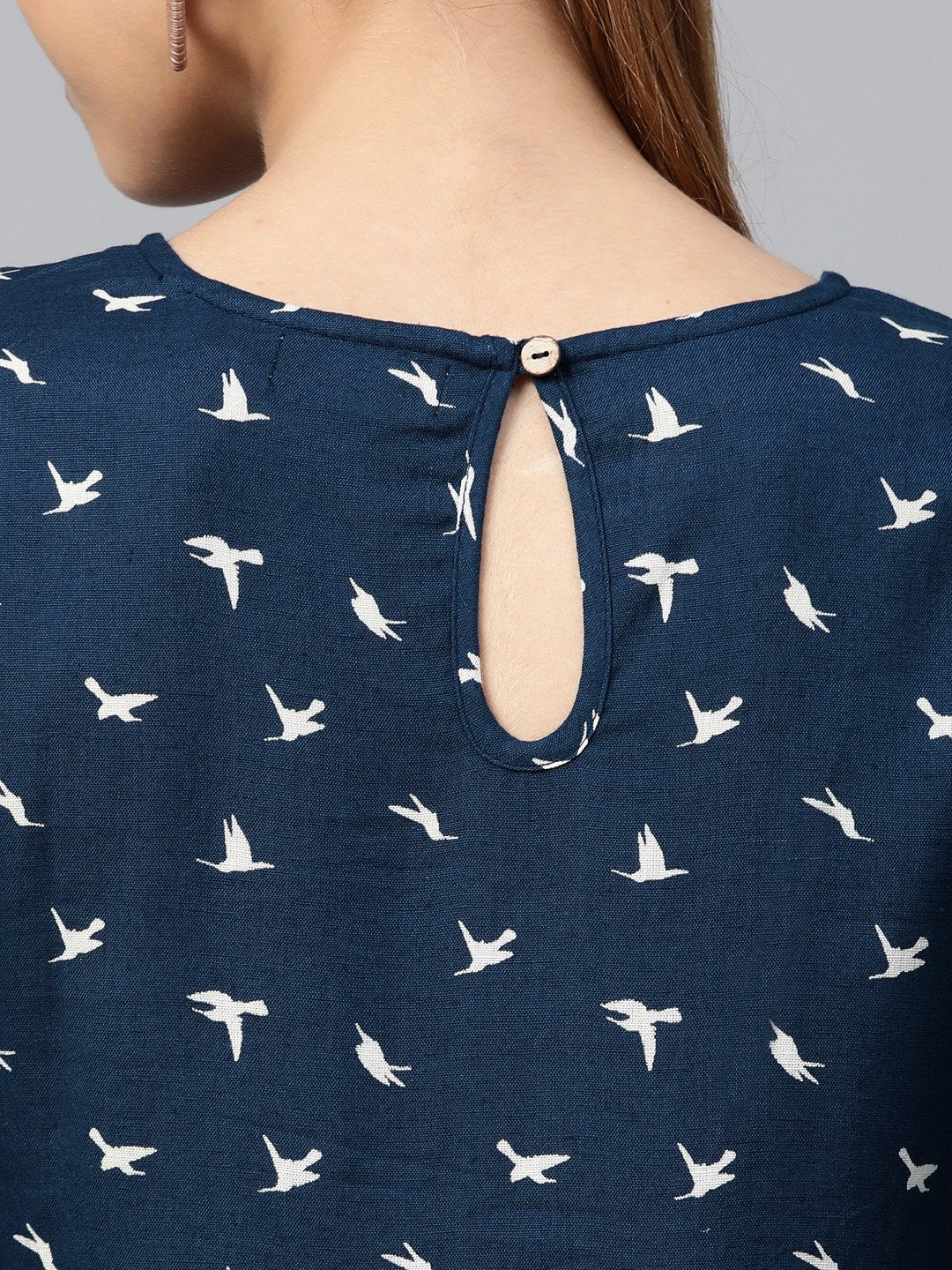 Women's Navy Bird Print Gathered Dress