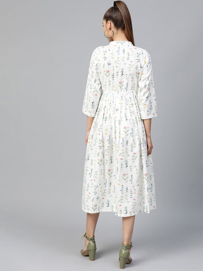 Women's White Floral Drawstring Dress