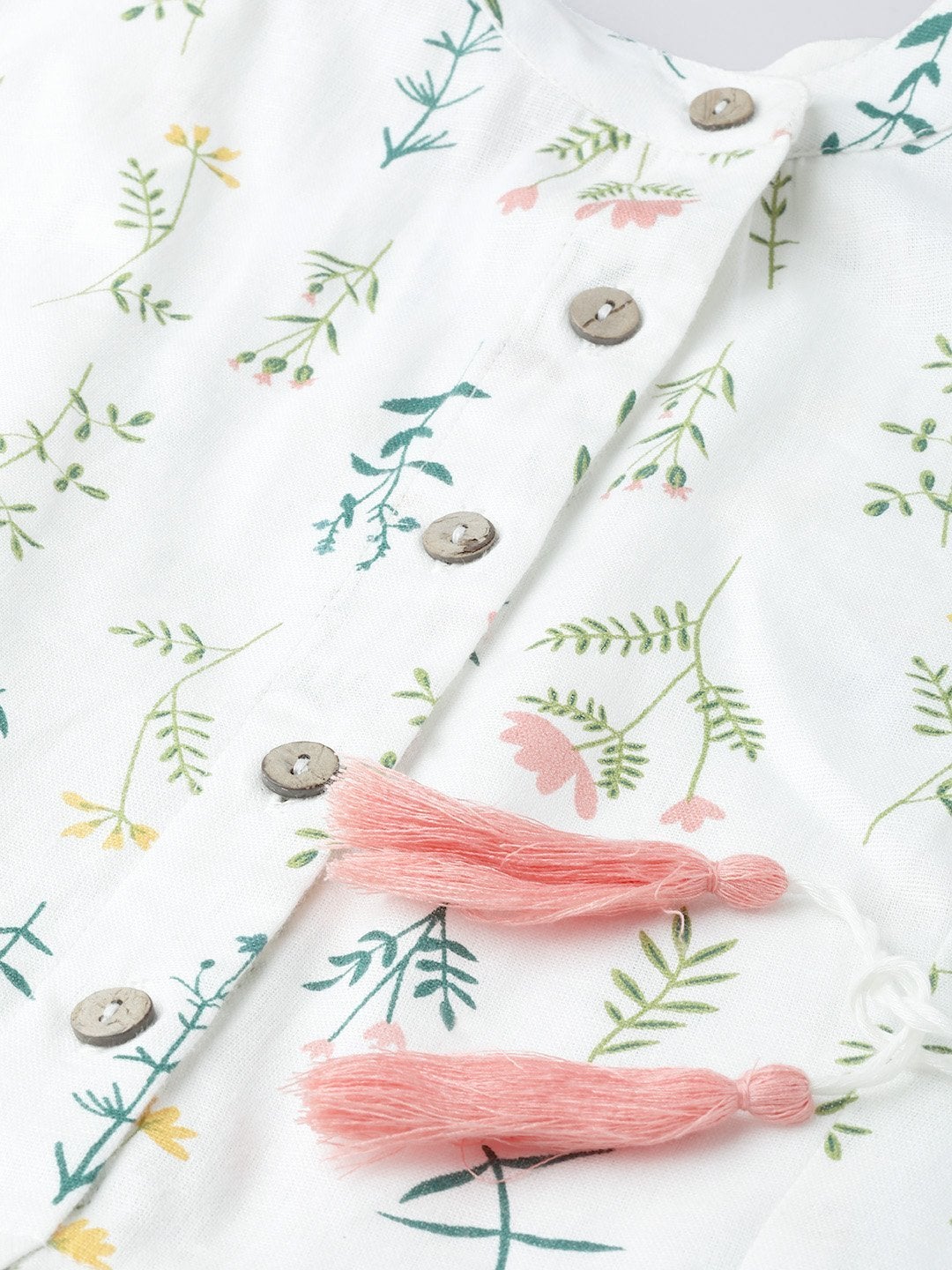 Women's White Floral Drawstring Dress