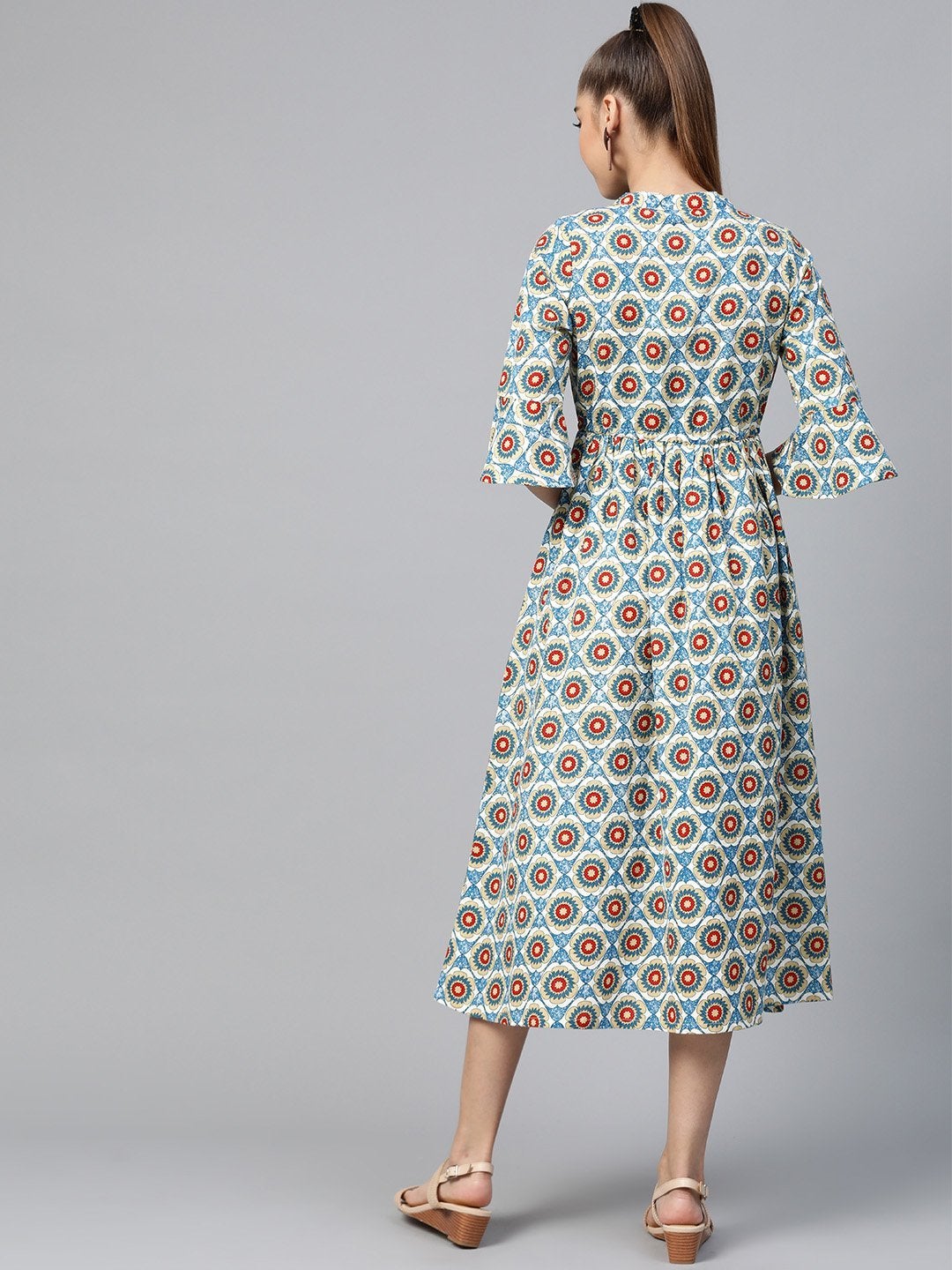 Women's Blue Floral Drawstring Dress