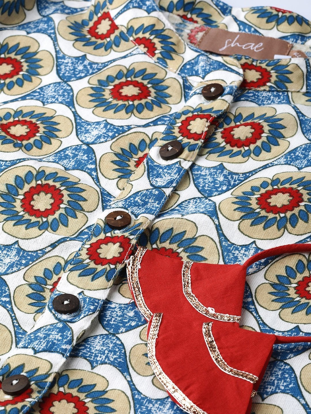 Women's Blue Floral Drawstring Dress