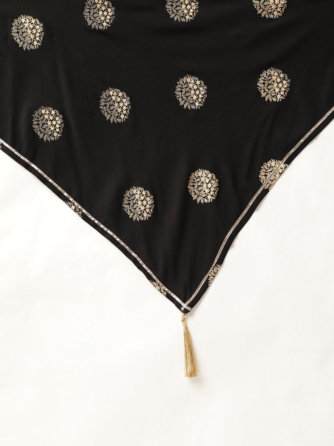 Women's Black Gathered Dress With Foil Print Scraf