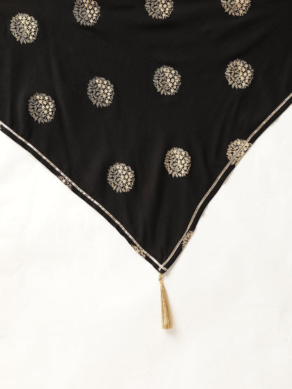Women's Black Gathered Dress With Foil Print Scraf