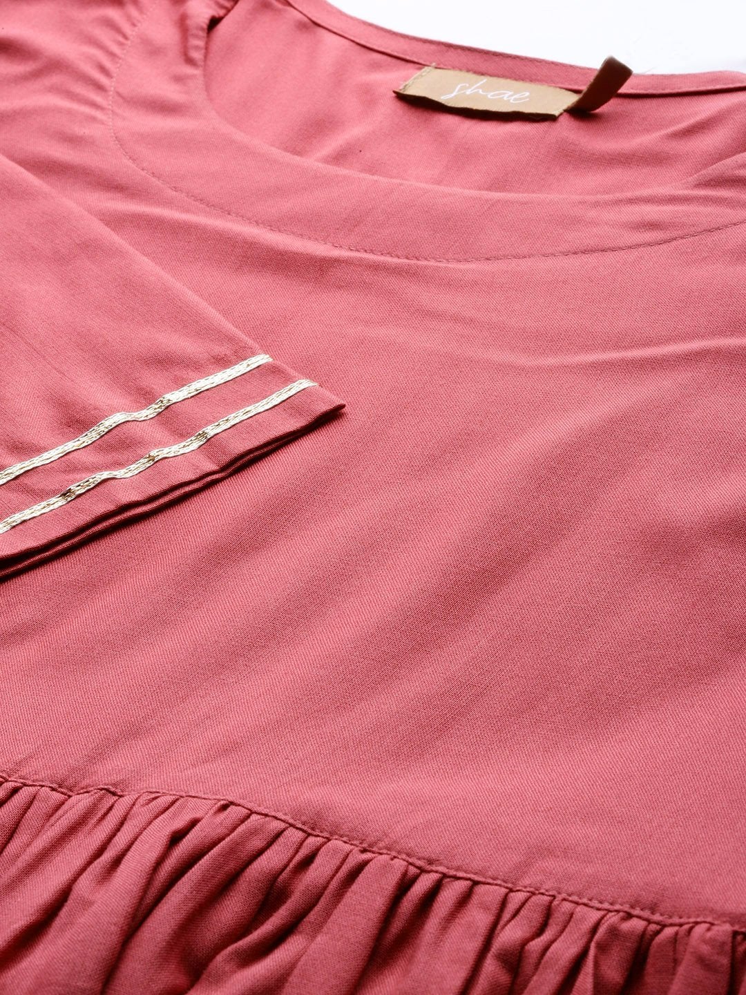 Women's Pink Gathered Dress With Foil Print Scraf