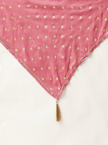 Women's Pink Gathered Dress With Foil Print Scraf