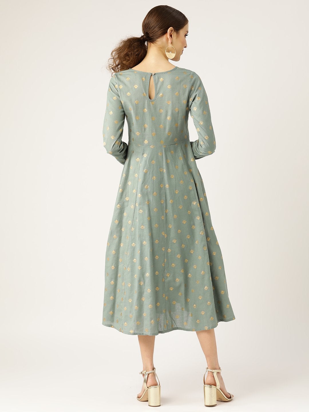 Women's Teal Small Booti Foil Anrakali Dress
