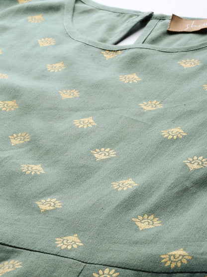 Women's Teal Small Booti Foil Anrakali Dress