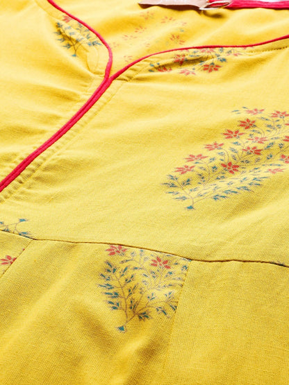 Women's Mustard Foil Print Sweetheart Neck Dress