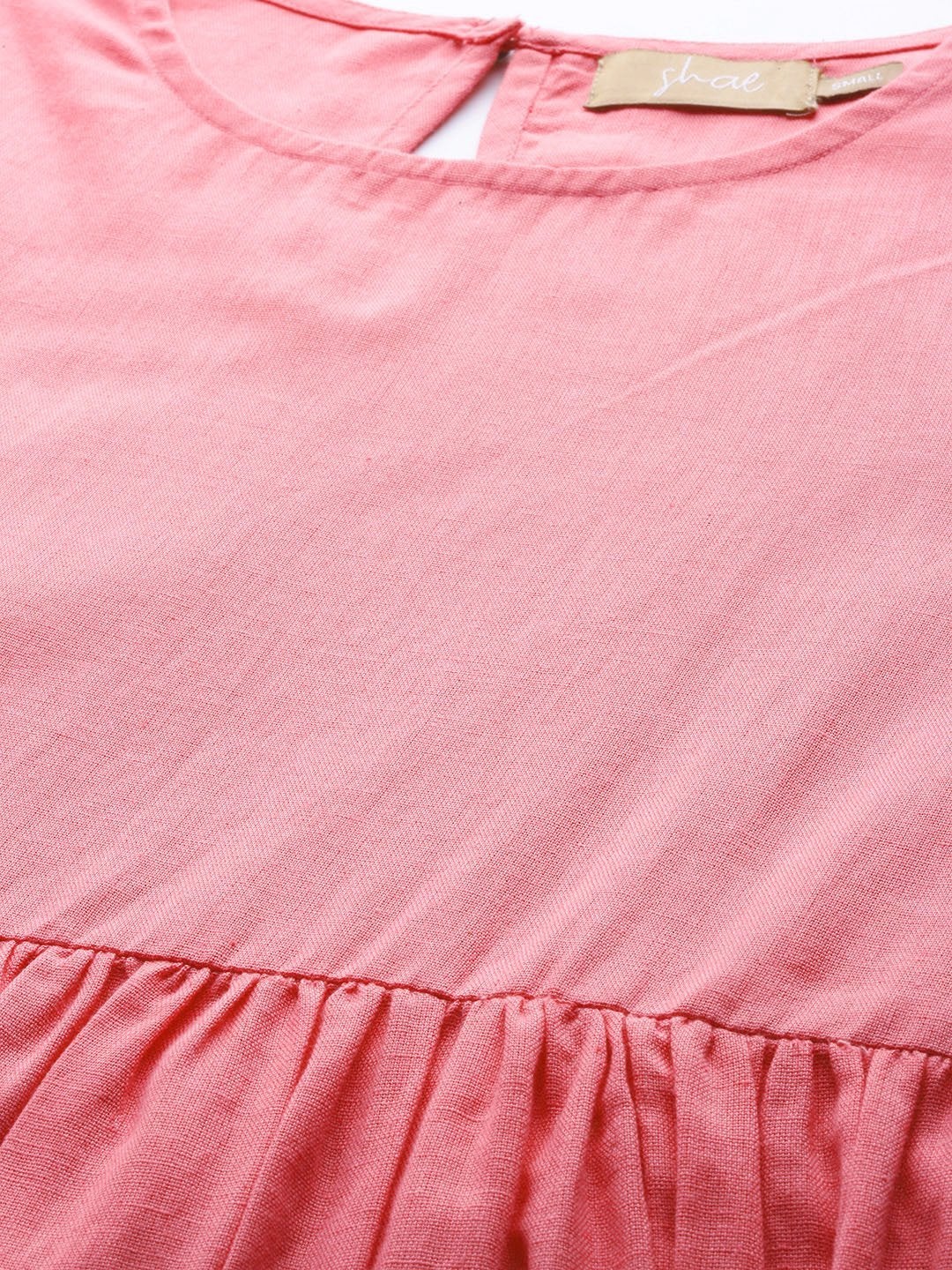 Women's Pink Dot Foil Print Gathered Dress