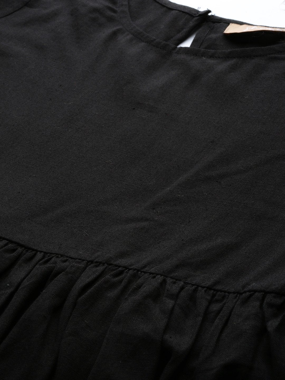 Women's Black Chakra Foil Print Gathered Dress