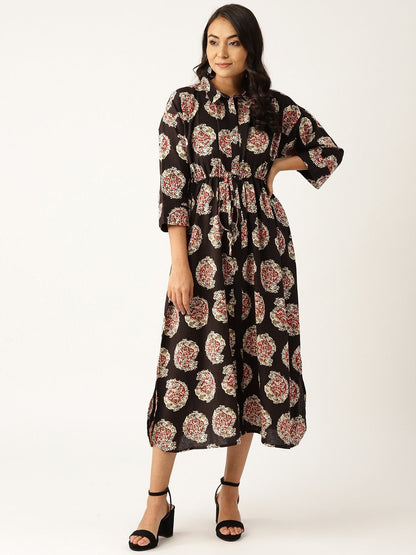 Women's Black Paisely Kaftan Midi Dress