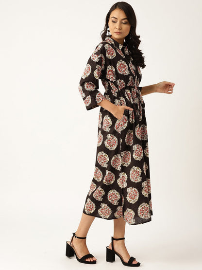 Women's Black Paisely Kaftan Midi Dress