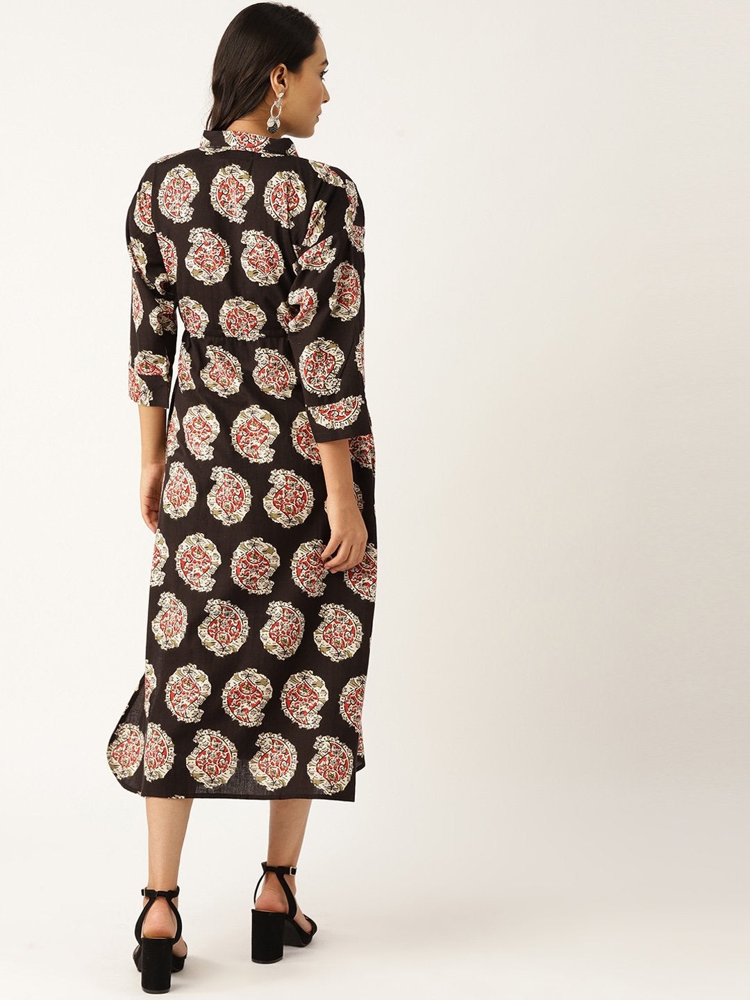 Women's Black Paisely Kaftan Midi Dress