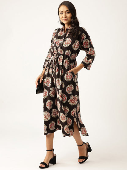 Women's Black Paisely Kaftan Midi Dress