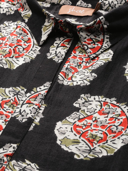 Women's Black Paisely Kaftan Midi Dress
