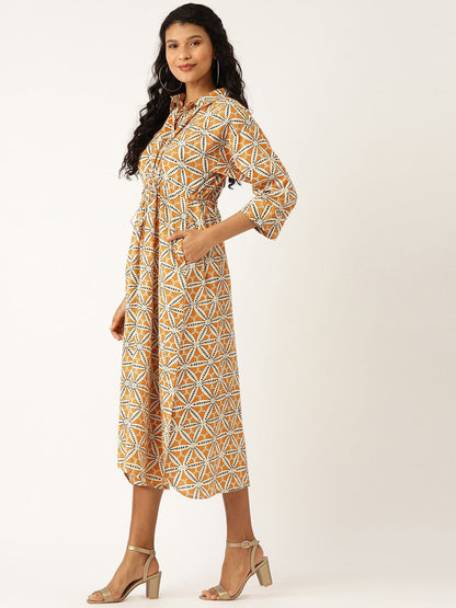 Women's Mustard Floral Kaftan Midi Dress